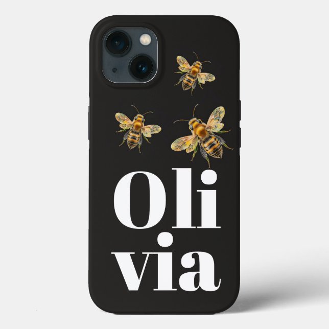 Coques Case-Mate iPhone Nom personnalisé de l'abeille noire élégant (Verso)