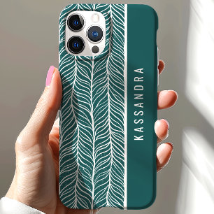 Coque Case-Mate iPhone Nom personnalisé de l'os de corne vert et blanc