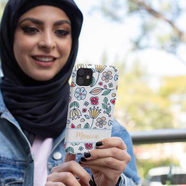 Coques Case-Mate iPhone Nom personnalisé de style scandinave de fleurs de  (Spring flower scandinavian style custom name Case-Mate iPhone case)
