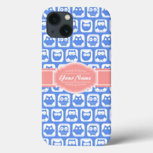 Etui iPhone 13 Nom personnalisé du corail de Chouette Bleue