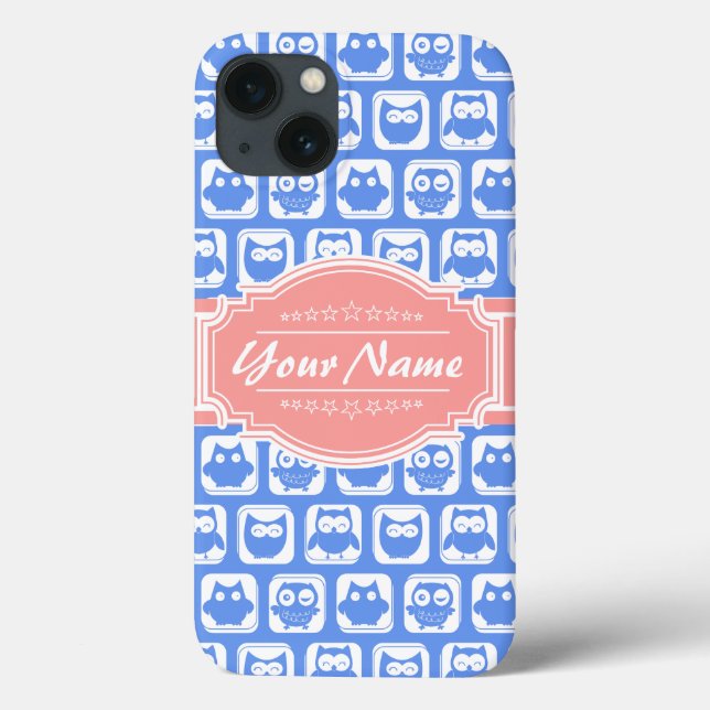 Coques Case-Mate iPhone Nom personnalisé du corail de Chouette Bleue (Verso)