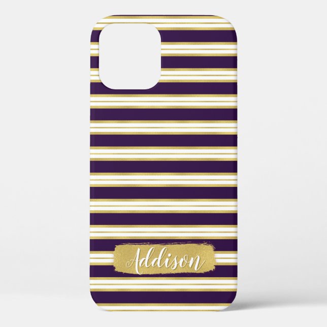 Coques Case-Mate iPhone Nom personnalisé du Motif de bande dorée violet fo (Verso)