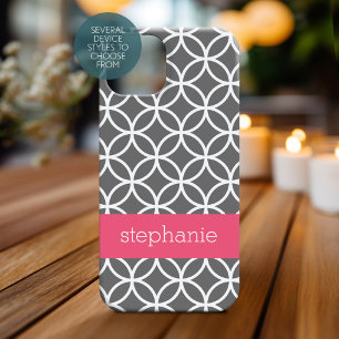 Coque Case-Mate iPhone Nom personnalisé du Motif géométrique gris et blan