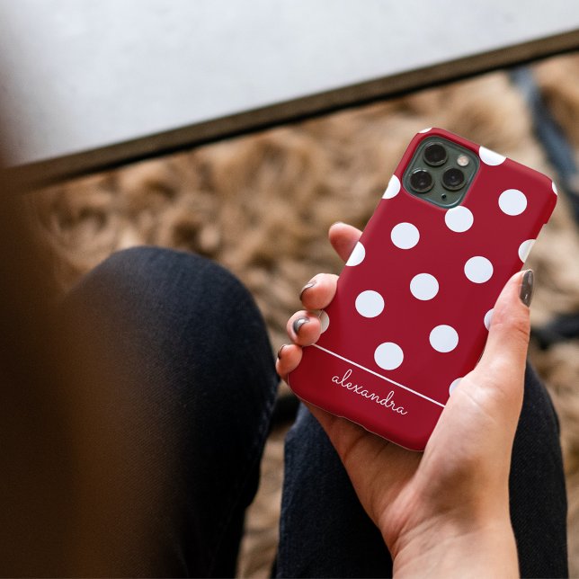 Coques Case-Mate iPhone Nom personnalisé du Motif Polka Rouge Chic (Créateur téléchargé)