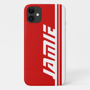Coque Case-Mate iPhone Nom personnalisé du sport à bandes rouges et bla