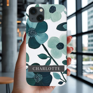 Case-Mate iPhone Case Nom personnalisé Elégant Blue Aqua Floral Vines