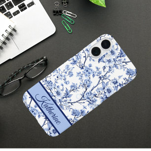 Coque Pour iPhone 16 Plus Nom personnalisé Élégant Floral Bleu Vintage Franç
