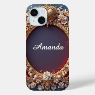Coque Case-Mate iPhone Nom personnalisé Elegant Pearl Heart Glow ✨ Romant