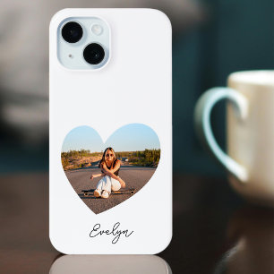 Coque Case-Mate iPhone Nom personnalisé élégant Photo Love Coeur Blanc