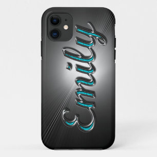 Coque iPhone 11 Nom personnalisé "Emily" en turquoise et design ar