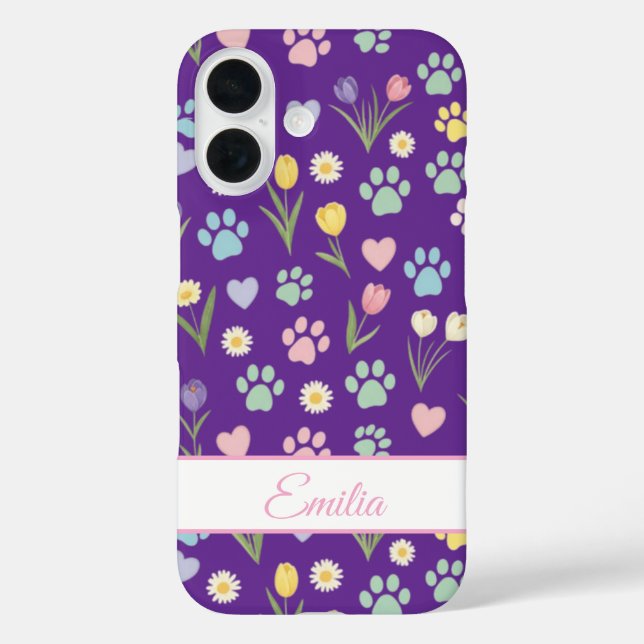 Coques Case-Mate iPhone Nom personnalisé Empreinte de patte & Coeurs Télép (Verso)