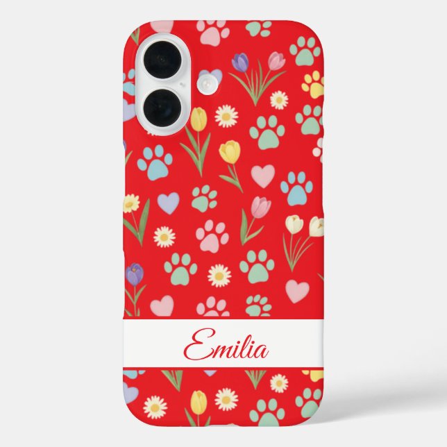 Coques Case-Mate iPhone Nom personnalisé Empreinte de patte & Coeurs Télép (Verso)