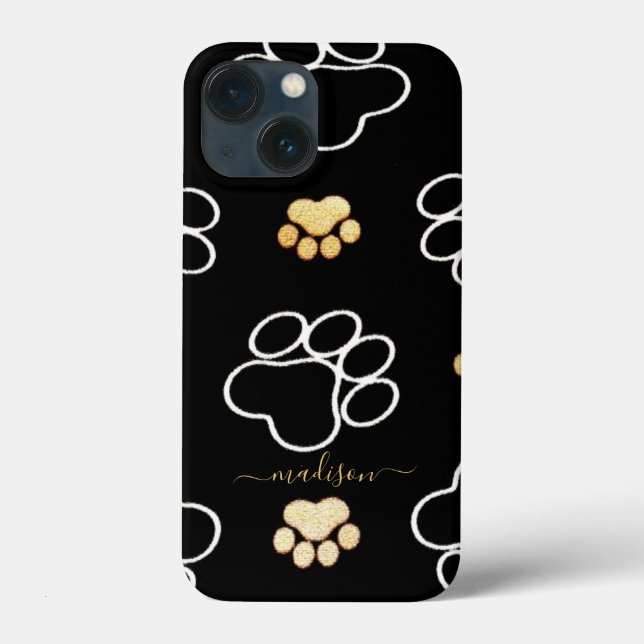 Coques Case-Mate iPhone Nom personnalisé Empreinte de patte Moderne Noir e (Verso)