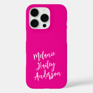 Coque iPhone 16 Pro Nom personnalisé en monogramme rose noir moderne