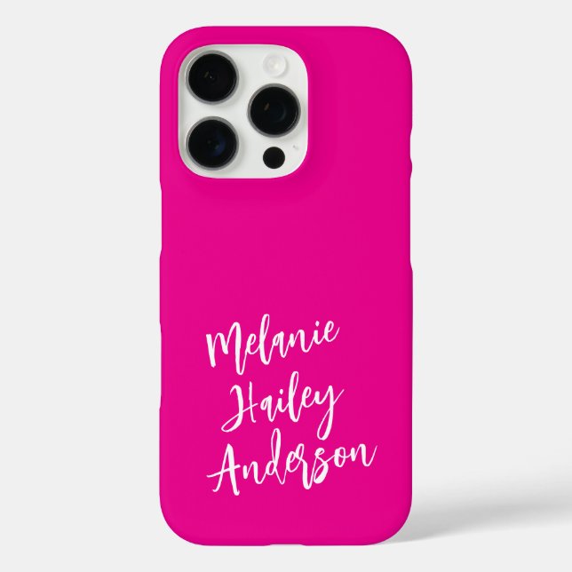 Coques Case-Mate iPhone Nom personnalisé en monogramme rose noir moderne  (Verso)