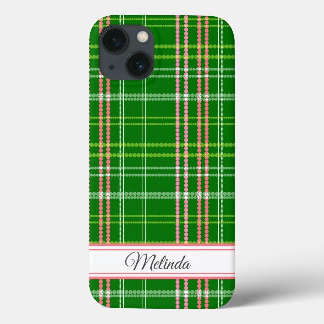 Coques Case-Mate iPhone Nom personnalisé en points verts et roses modernes (Verso)