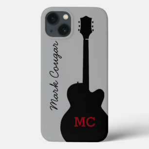 Coque Case-Mate iPhone nom personnalisé et initiales black rock guitare