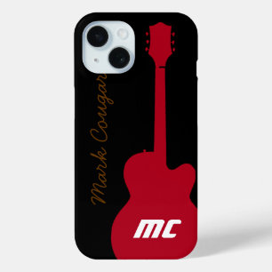 Coque Case-Mate iPhone nom personnalisé et initiales guitare rock rouge