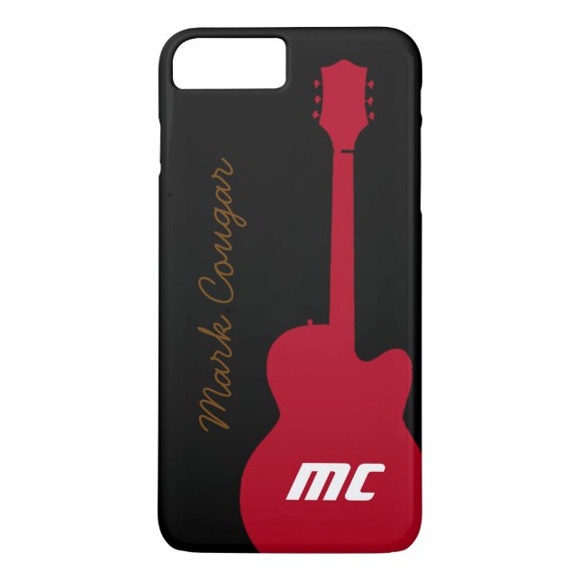 Coques Case-Mate iPhone nom personnalisé et initiales guitare rock rouge (Dos)