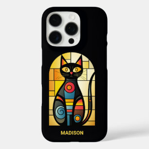 Coque iPhone 16 Pro Nom personnalisé Faux Chat en verre tendu