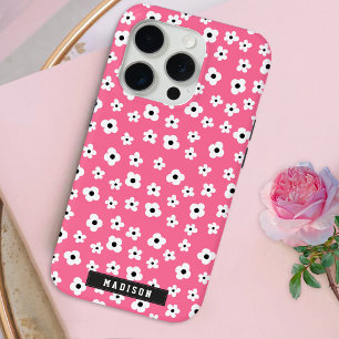 Coque Case-Mate iPhone Nom personnalisé Fille rose Motif Fleur blanche