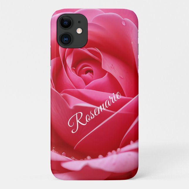 Coques Case-Mate iPhone Nom personnalisé Fleur de rose élégante  (Dos)