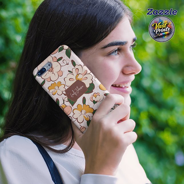 Coques Case-Mate iPhone Nom personnalisé Fleur jaune crème florale rétro (Custom Name Retro Floral Cream Yellow Flower Case-Mate iPhone Case)