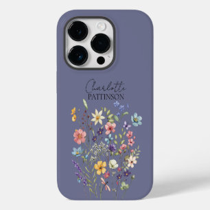 Coque Case-Mate iPhone Nom personnalisé Fleur sauvage botanique Gris Viol