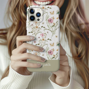 Coque iPhone 16 Pro Nom personnalisé fleur sauvage Floral