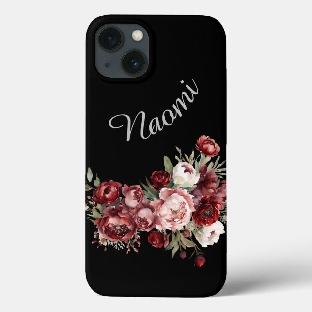 Coques Case-Mate iPhone Nom personnalisé Fleurs Bourgogne (Verso)