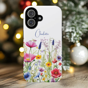 Coque Pour iPhone 16 Nom personnalisé floral Fleur sauvage colorée