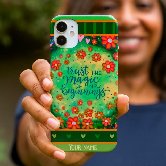 Coques Case-Mate iPhone Nom personnalisé Floral Green Nouveaux débuts (Créateur téléchargé)