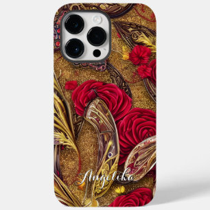 Coque Case-Mate iPhone Nom personnalisé floral moderne rouge et or