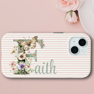 Coque Case-Mate iPhone Nom personnalisé Floral Papillon initial Vert Sa