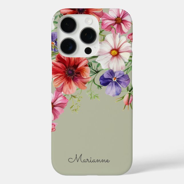 Coques Case-Mate iPhone Nom personnalisé floral vert sauge (Verso)