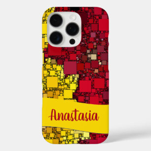 Coque iPhone 16 Pro Nom personnalisé formes géométriques texture rouge