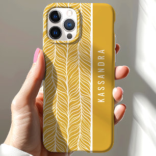 Coque Case-Mate iPhone Nom personnalisé Gold et White Herringbone