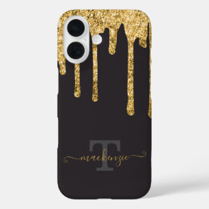 Coque Pour iPhone 16 Nom personnalisé Gold Fake Parties scintillant Dri