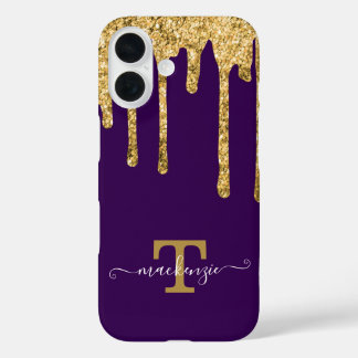 Coque Pour iPhone 16 Nom personnalisé Gold Fake Parties scintillant Dri