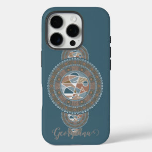 Coque iPhone 16 Pro Nom personnalisé Gold Turquoise Abstrait Ornamenta