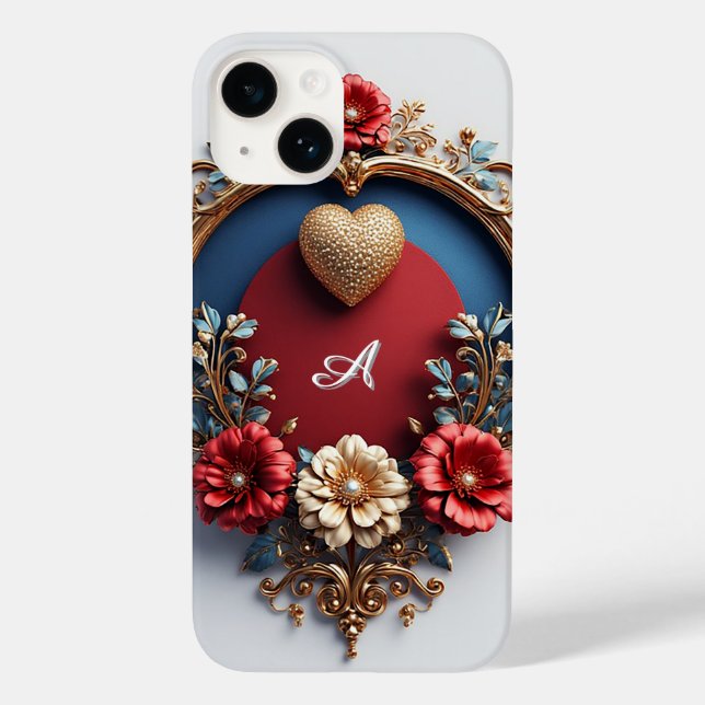 Coques Case-Mate iPhone Nom personnalisé Golden Heart Glow ✨ Perle Chic (Verso)