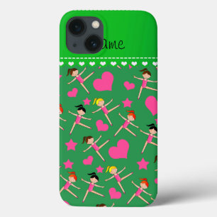 Coque Case-Mate iPhone Nom personnalisé Green girl gymnaste coeur stars