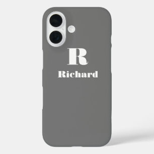 Coque Pour iPhone 16 Nom personnalisé gris couleur solide initial