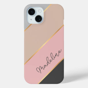 Coque Case-Mate iPhone Nom personnalisé Gris Pastel Coral Blush Pink Stri