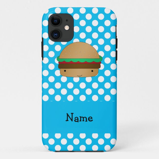 Coques Case-Mate iPhone Nom personnalisé hamburger bleu blanc pois (Dos)