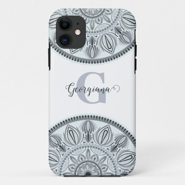 Coques Case-Mate iPhone Nom personnalisé Harmonie Florale Gris Monotone Ma (Dos)
