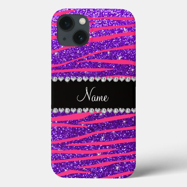 Coques Case-Mate iPhone Nom personnalisé hot rose zèbre rayures violet par (Verso)