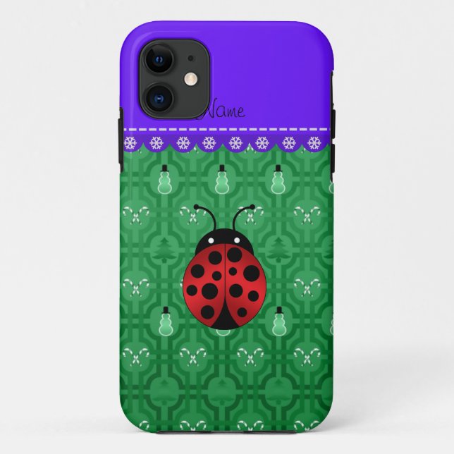 Coques Case-Mate iPhone Nom personnalisé ladybug green snowmen (Dos)