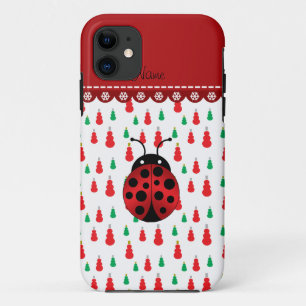 Coque Case-Mate Pour iPhone Nom personnalisé ladybug rouge vert snowmen