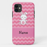 Nom personnalisé lapin chevrons roses